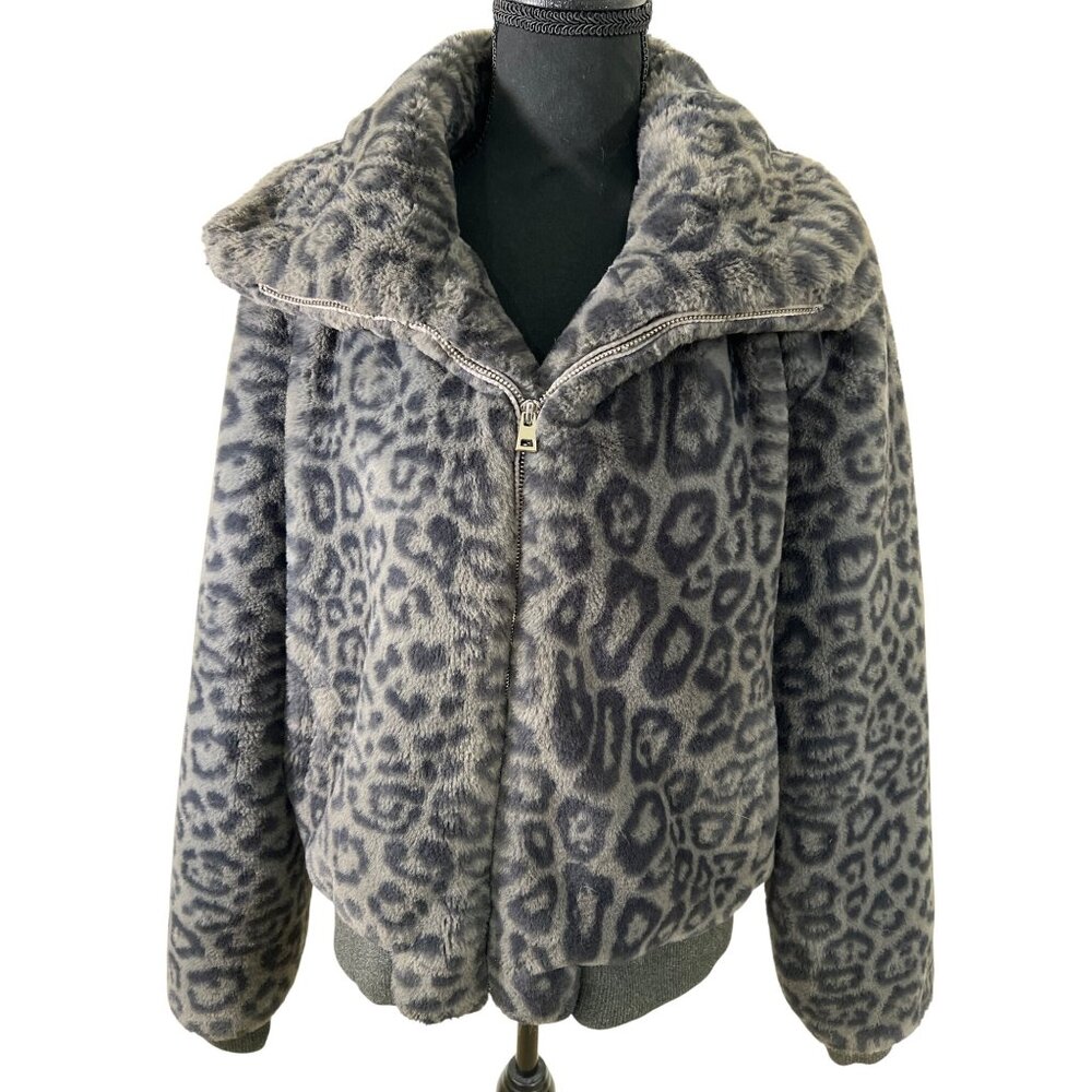 Generation Love size L large faux fur leopard‎ bomber jacket coat